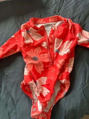 Carter's Coral Floral Zip-Front Long Sleeve Swimsuit and swim diaper
